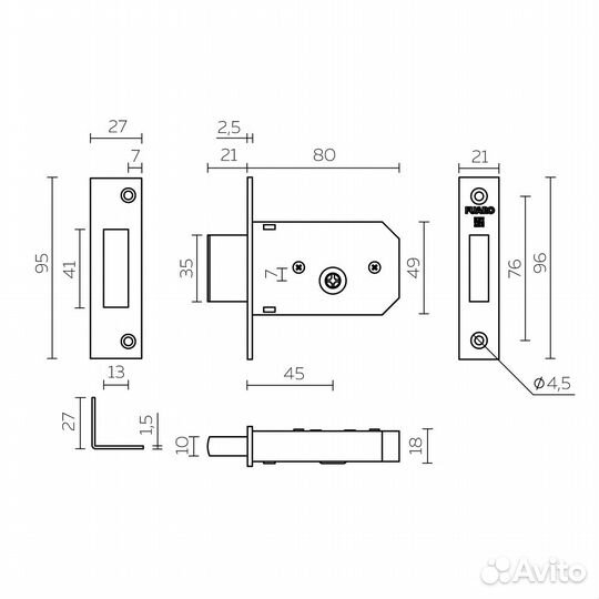 Замок врезной fuaro Х200 F крестообразн. 3 кл хром