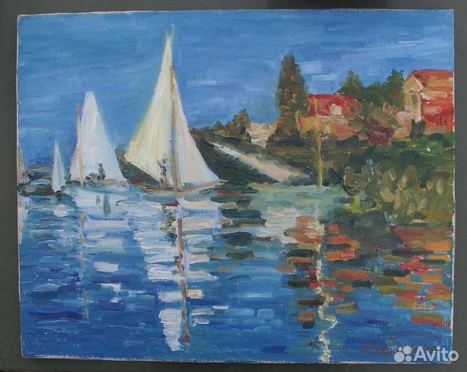 Картина яхты в заливе масло холст