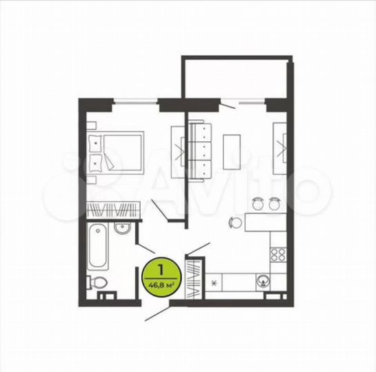 1-к. квартира, 46,8 м², 5/7 эт.