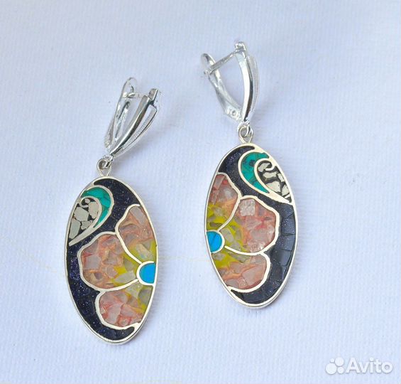 Серьги кольцо с котиками, эмаль, инкрустация