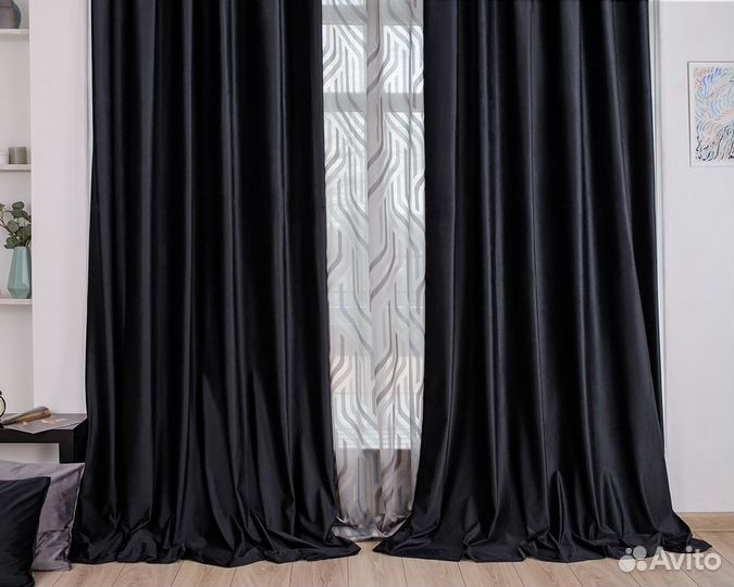 Портьеры бархат Беллиссимо Черный шторы