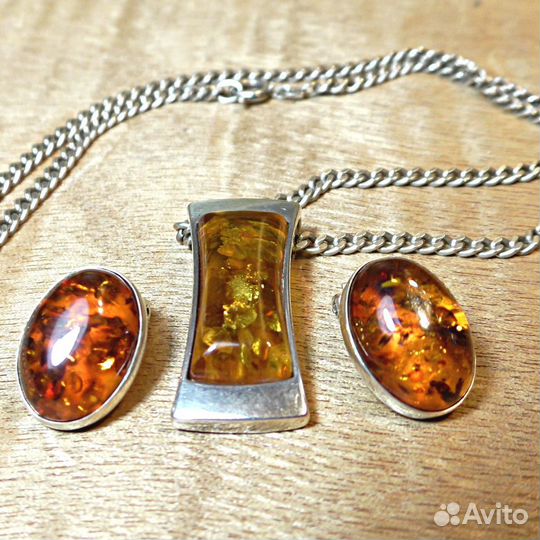 Цепочка.Клипсы.Янтарь Балтийский.925 Серебро