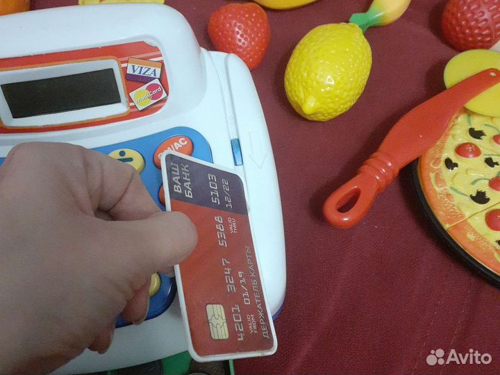 Касса игрушечная, фрукты, овощи, еда