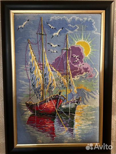 Картина вышитая шерстью (полукрестом)