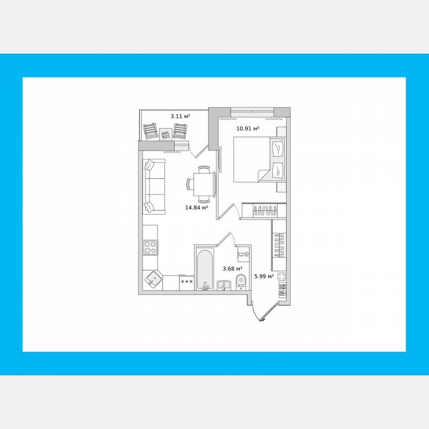 1-к. квартира, 40,4 м², 3/16 эт.