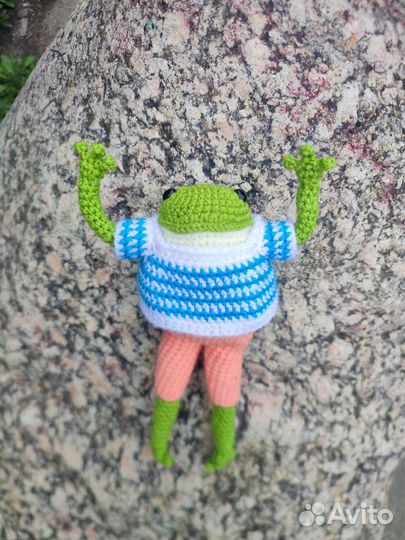 Мистер Лягуш, вязаная игрушка, лягушка