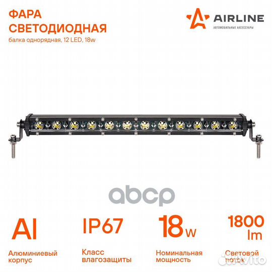 Фара светодиодная (балка) однорядная, 12 LED