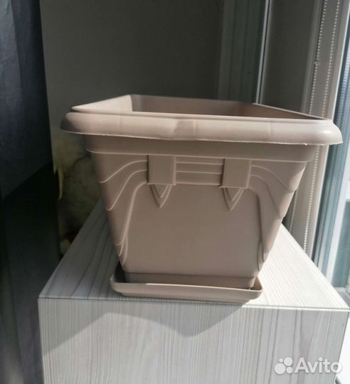 Кашпо для цветов напольное ящик балконный бежевый