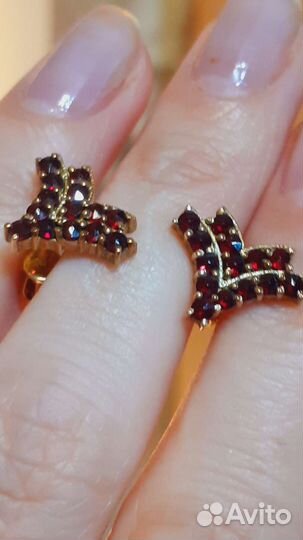 Комплект Чешские пиропы серебро позолота