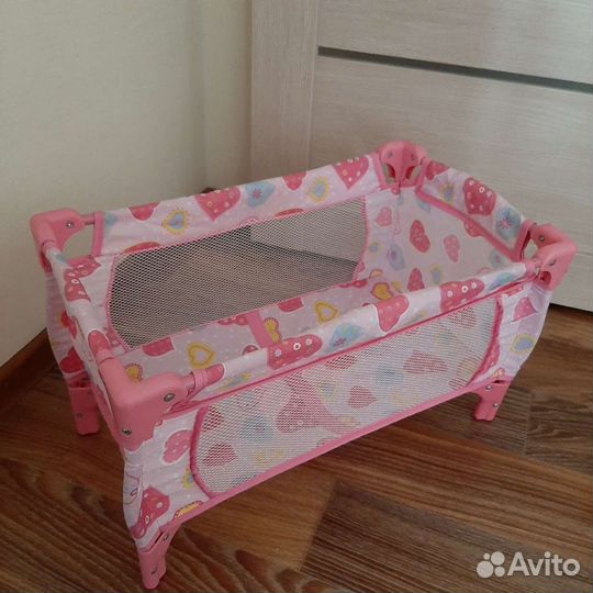 Игрушечная кровать-манеж+комплект постельного бел