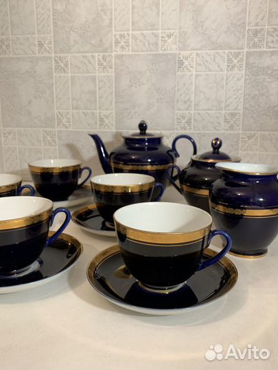 Чайный сервиз фарфоровый кобальт. лфз. 