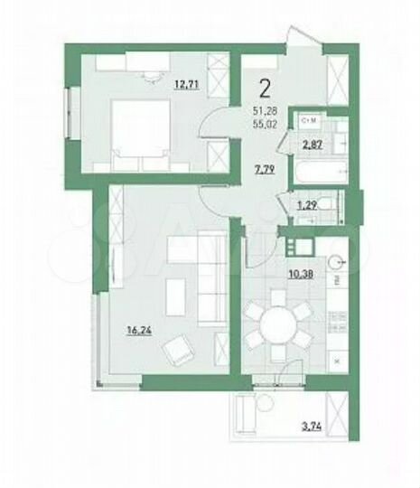 2-к. квартира, 55 м², 1/22 эт.