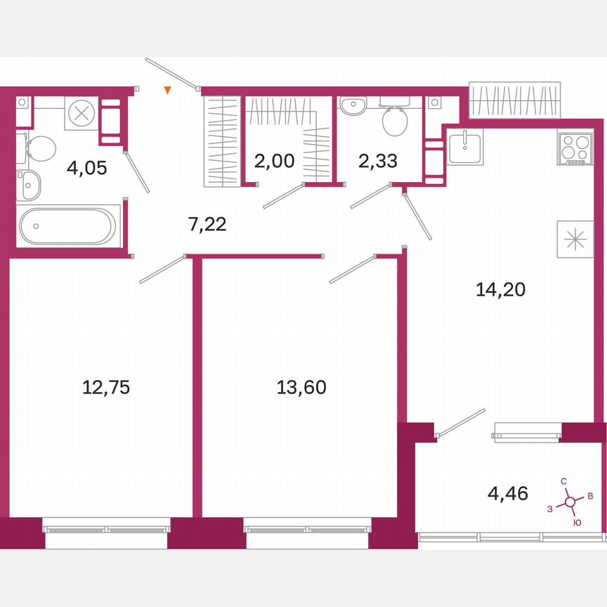 2-к. квартира, 58,4 м², 10/10 эт.