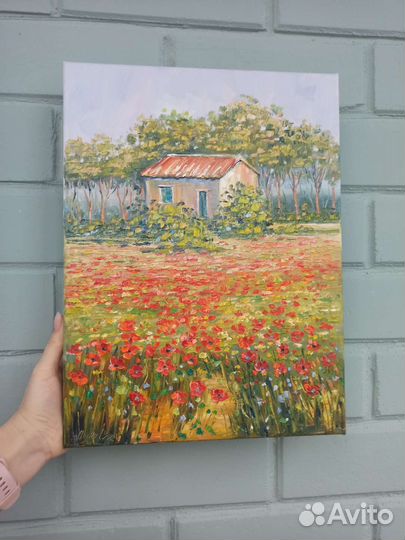 Картина маслом Прованс маки пейзаж природа