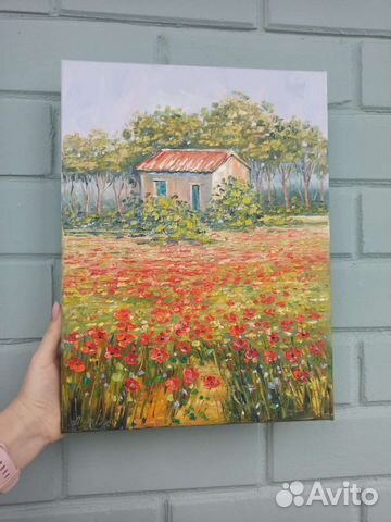 Картина маслом Прованс маки пейзаж природа