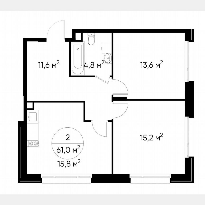 2-к. квартира, 61 м², 1/17 эт.