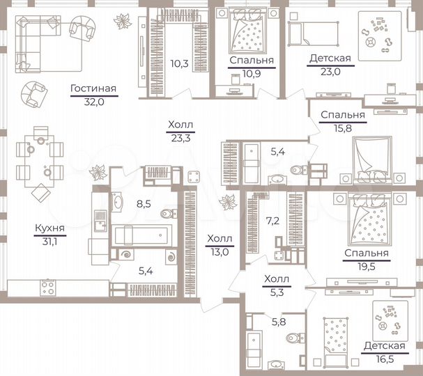 6-к. квартира, 230 м², 24/32 эт.