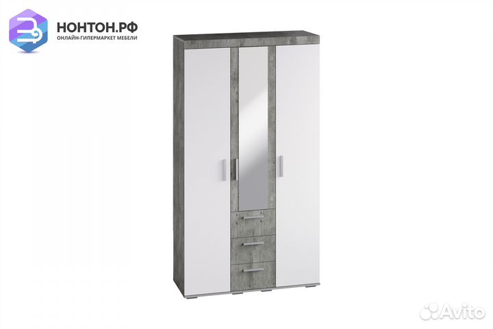Шкаф трехстворчатый Инстайл бетон / белый