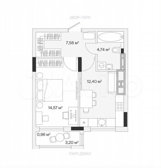 1-к. квартира, 40,3 м², 7/7 эт.