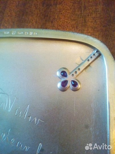 Подсигар серебро с бриллиантами ирубинами