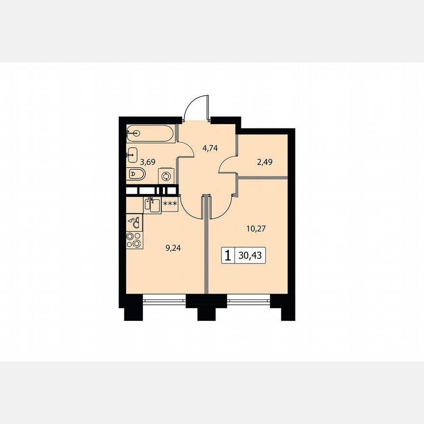 1-к. квартира, 30,4 м², 13/20 эт.