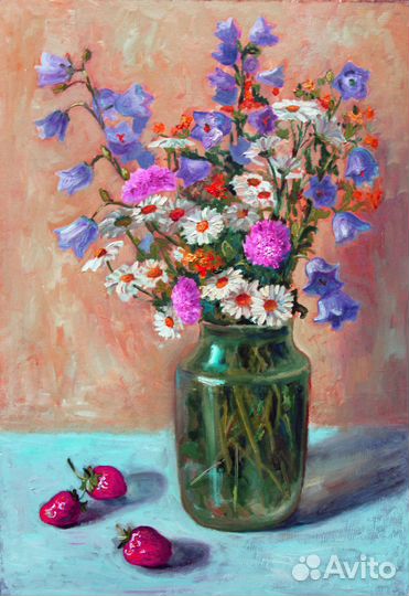 Картина с цветами Маки Ромашки Подсолнухи Сирень