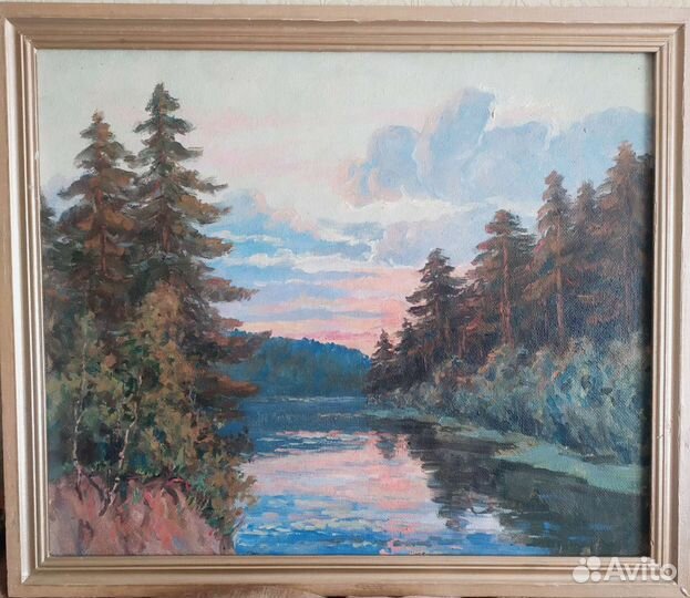 Картина масло О.В.Решетов Вечер пейзаж лес