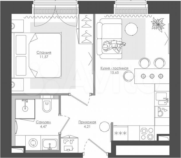 1-к. квартира, 34,9 м², 22/39 эт.