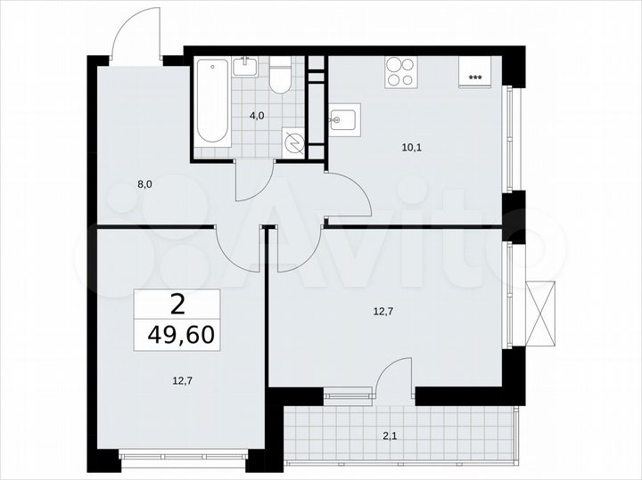 2-к. квартира, 49,6 м², 12/17 эт.