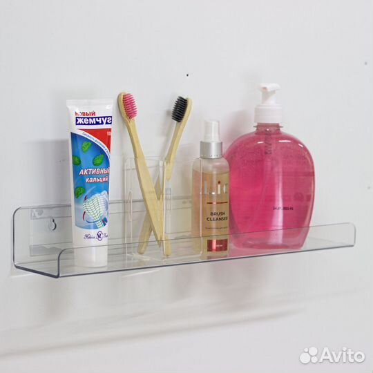 Полка для ванной настенная 390х60х86 мм прозрачная