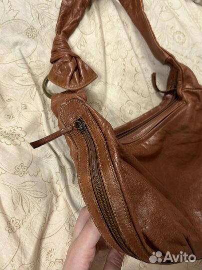 Сумка хобо коричневая рыжая натуральная кожа