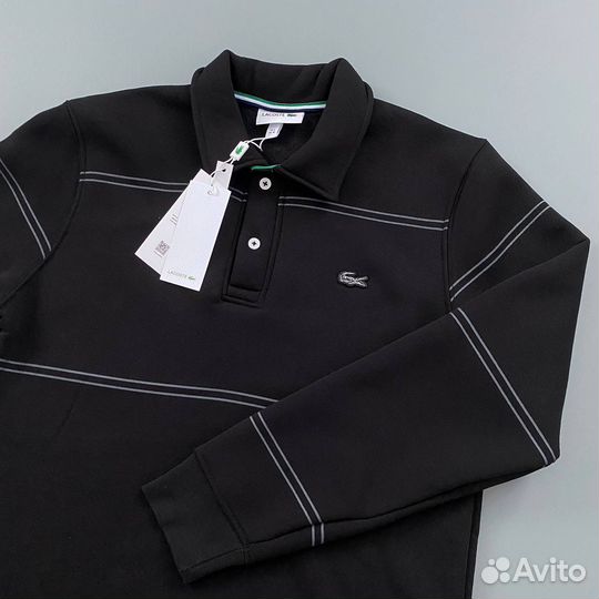 Свитшот lacoste на пуговицах на флисе черный