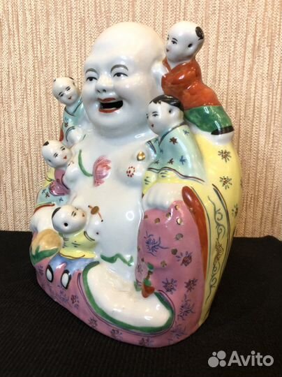 Будда с детьми, старинная статуэтка Китай