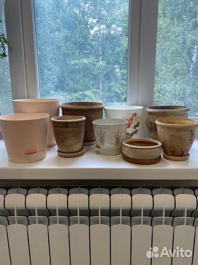 Горшки керамическ глиняные, пластиковые для цветов