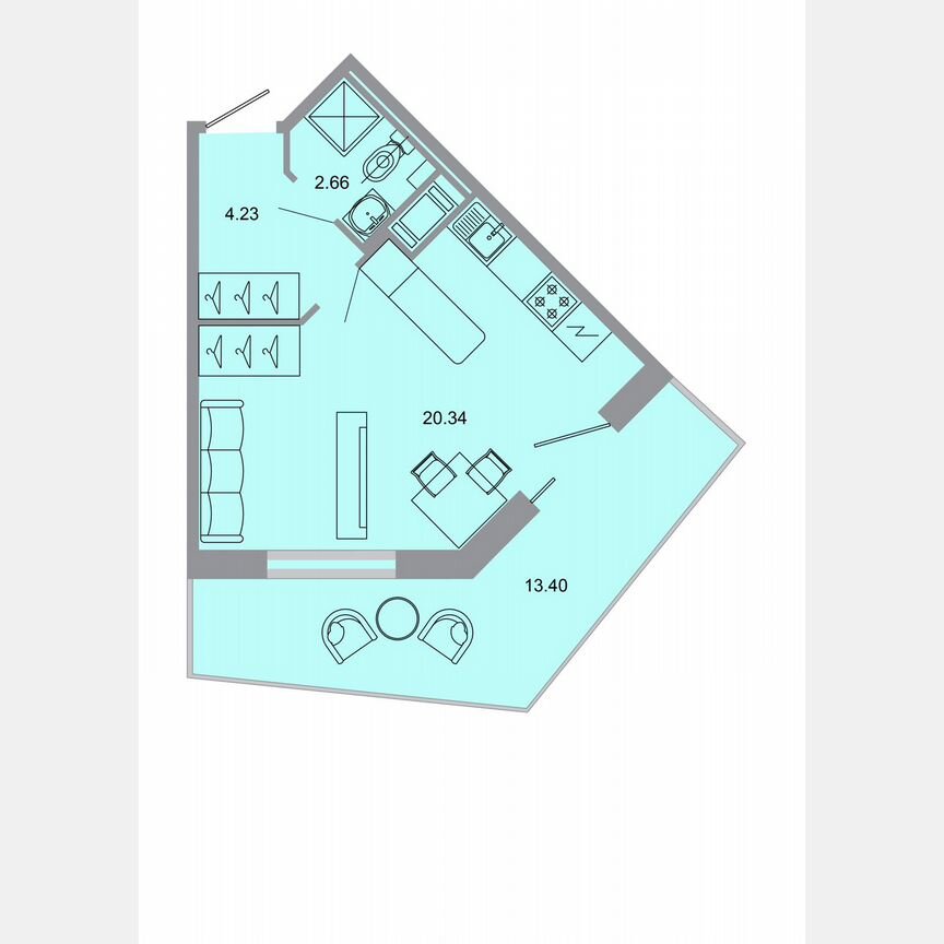 Квартира-студия, 30,3 м², 6/15 эт.