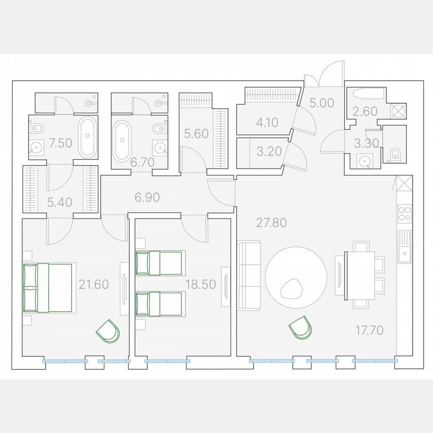 2-к. квартира, 136,1 м², 5/7 эт.