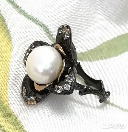 Кольца 17,5, 19 с жемчугом серебро К046