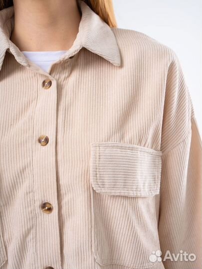 Женская бежевая Рубашка вельветовая оверсайз