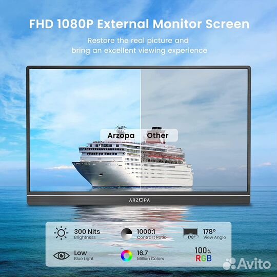 Портативный монитор arzopa S1 15.6 (металл, Д-тип)