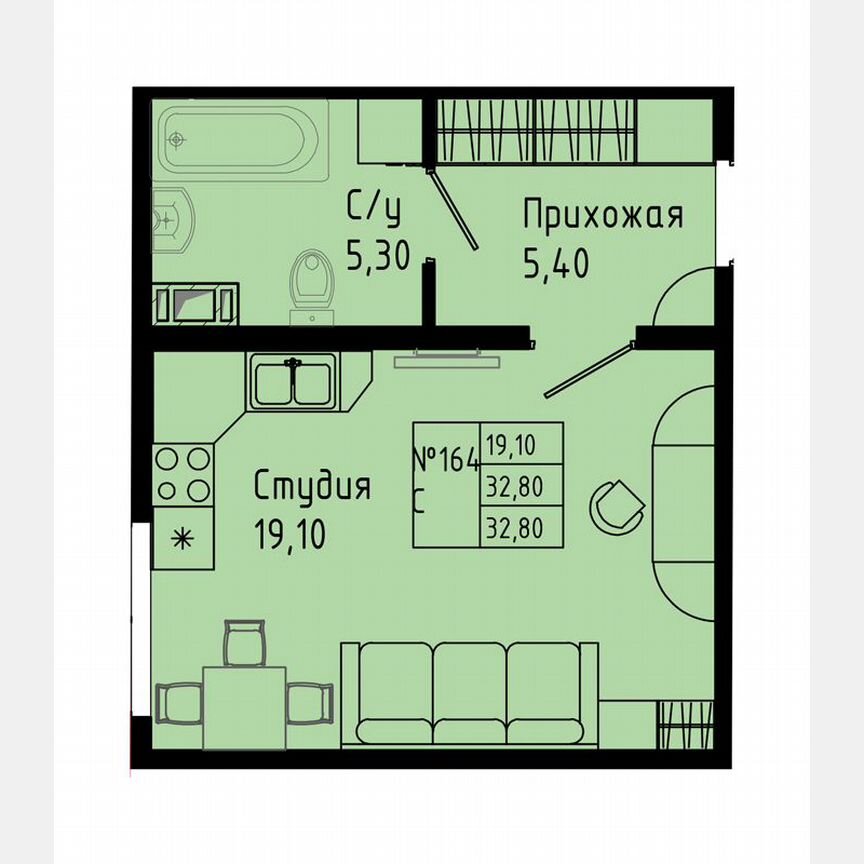 Квартира-студия, 29,8 м², 1/8 эт.