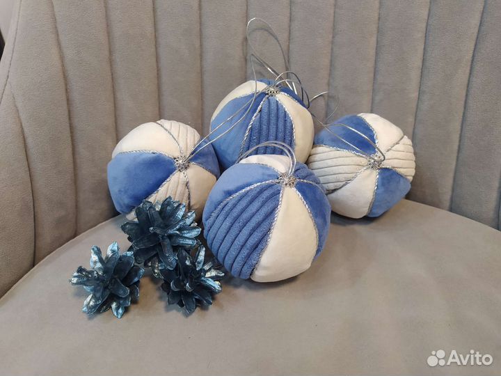 Набор новогодних шаров 4шт сине-белый