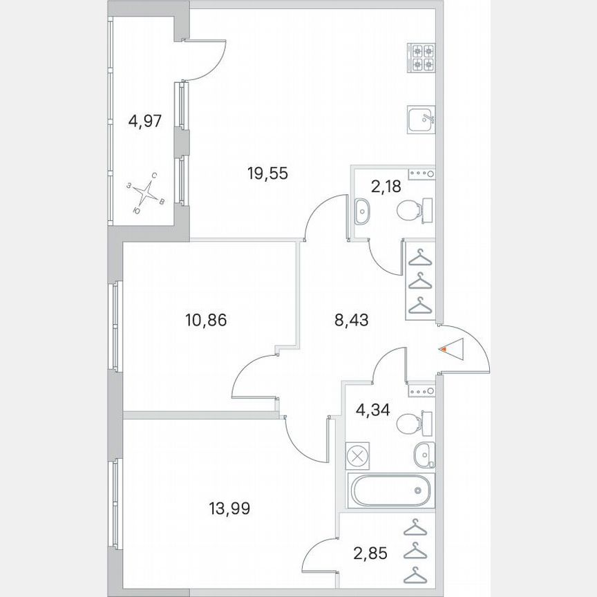 2-к. квартира, 64,7 м², 1/4 эт.