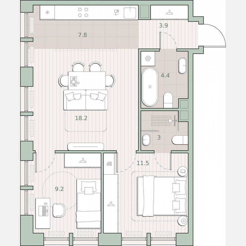 2-к. квартира, 58 м², 12/13 эт.