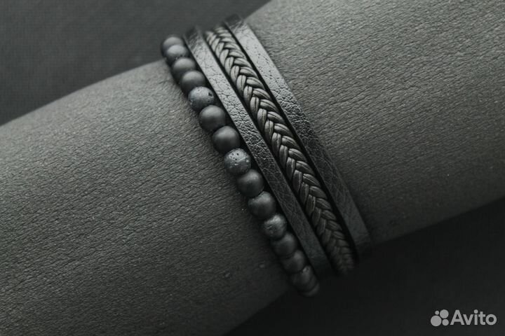 Браслет черный с бусинами лава 20 см с доставкой