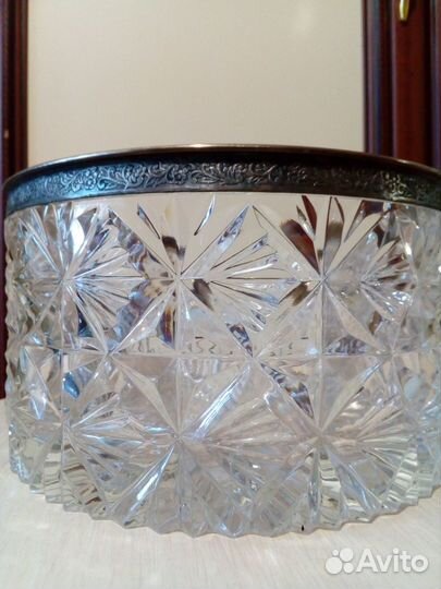 Огромная ваза, хрусталь + мельхиор