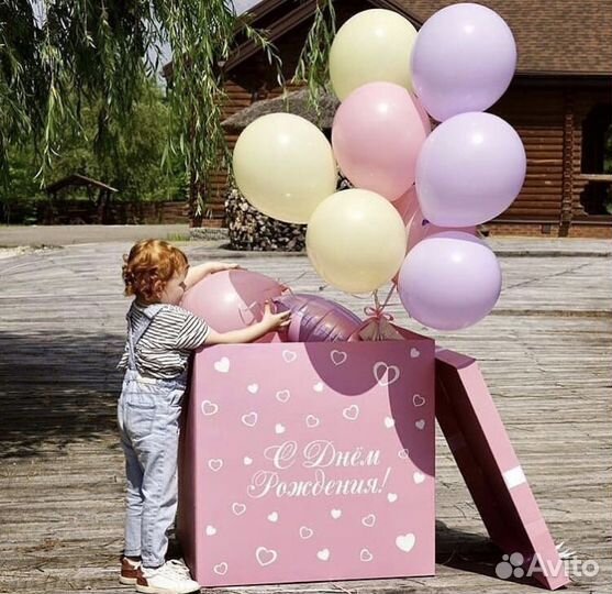 Коробка сюрприз с воздушными геливыми шариками