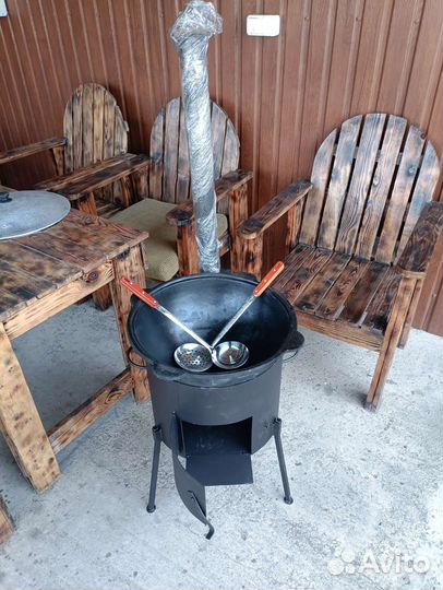 Казан узбекский + усиленная печь с дымоходом 3 мм