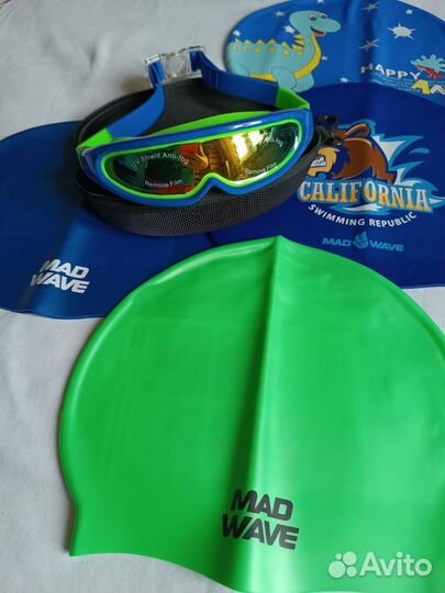 Очки для плавания детские, футляр, шапочка