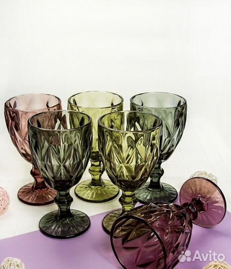 Бокалы из цветного стекла, 6 штук