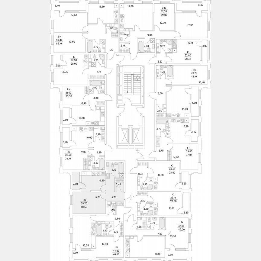 1-к. квартира, 70,3 м², 10/13 эт.